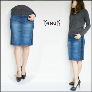 ヤヌーク(YANUK)のヤヌーク　デニムスカート　伸縮あり　S(ひざ丈スカート)