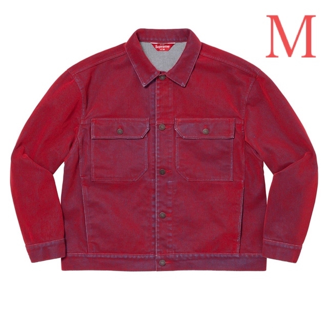 おすすめ Supreme RED Jacket Trucker Denim Flocked Supreme - G