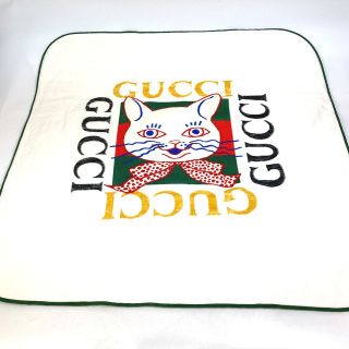 グッチ(Gucci)のグッチ GUCCI 猫柄 キャット 615907 ヒグチユウコ コラボ インテリア 毛布 ブランケット コットン ホワイト 未使用(その他)