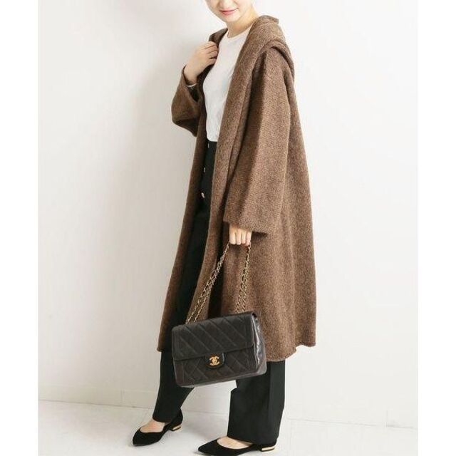 ヴェルメイユパーイエナ 2018AW アルパカ混フード付きカーディガンFREE
