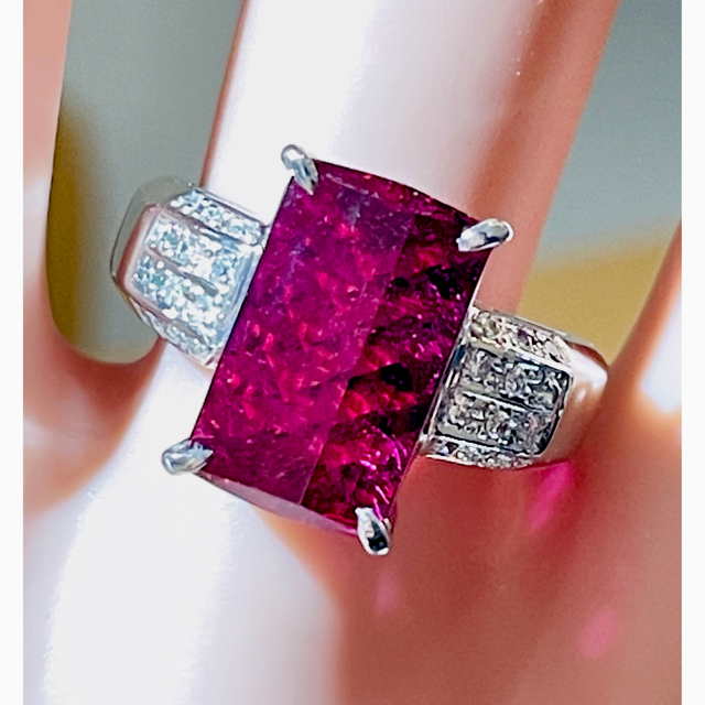 割引オーダー ☆Pt900 トルマリン5.14ct&ダイヤ付きリング 鑑別書