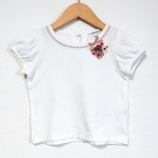 ジルスチュアートニューヨーク(JILLSTUART NEWYORK)のジルスチュアート 110 フラワーコサージュ付きリブカットソー 半袖Tシャツ 白(Tシャツ/カットソー)