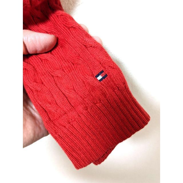 TOMMY HILFIGER(トミーヒルフィガー)のトミーヒルフィガー ロゴ刺繍 セーター レッド 赤色 XL 古着 レディースのトップス(ニット/セーター)の商品写真