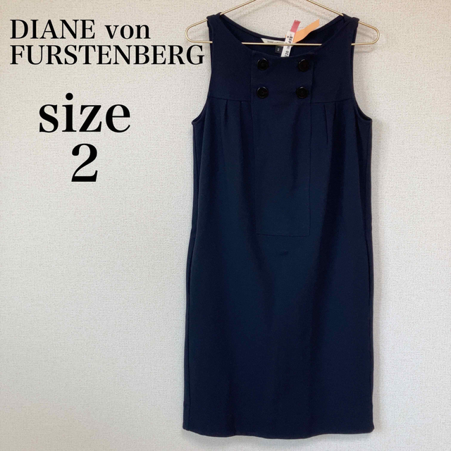 ダイアンフォンファステンバーグ ノースリーブ ワンピース 6 ネイビー×黒 DIANE VON FURSTENBERG レディース  【220908】