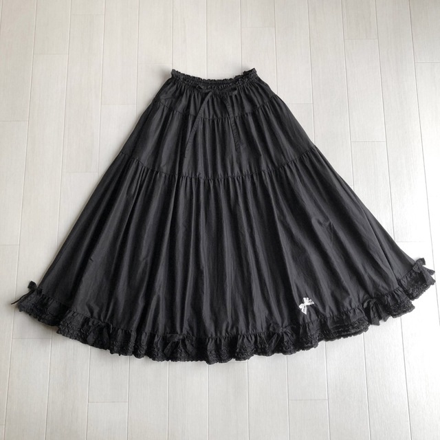ピンクハウス 綿ローン リボンたっぷり ピコフリル 黒 スカート ピンクハウス 綿ローン リボンたっぷり ピコフリル 黒 スカート