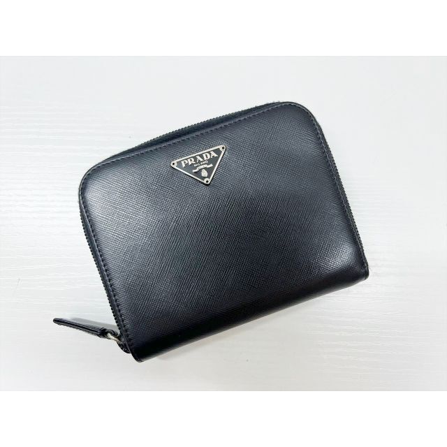 良好品 PRADA プラダ ロゴ コンパクトジップ 二つ折り財布 中財布