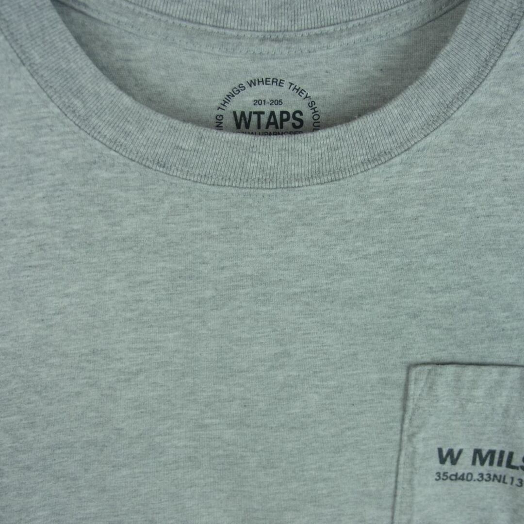 W)taps(ダブルタップス)のWTAPS ダブルタップス MILSPEC ロゴ ポケット付き プリント 半袖 Tシャツ コットン 日本製 グレー系 3【中古】 メンズのトップス(Tシャツ/カットソー(半袖/袖なし))の商品写真