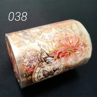 巻売 038★ 海外 マスキングテープ マステ PET 装飾 蝶 花 金ホロ(テープ/マスキングテープ)