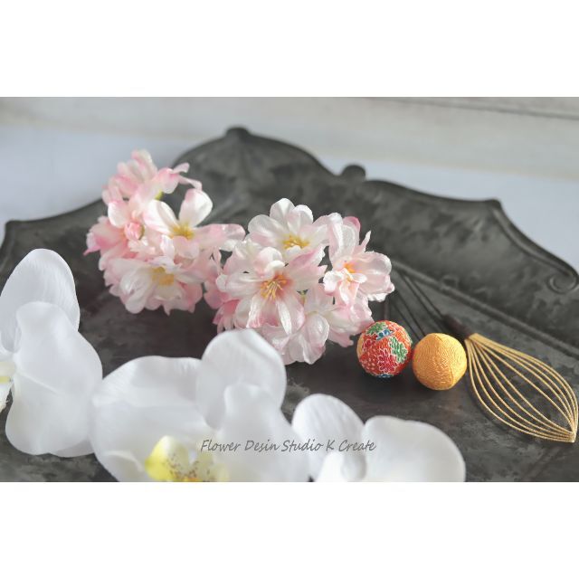 桜と胡蝶蘭のヘッドドレス（9点）　春色　桜色　桜　卒業袴　白　純白　白無垢　和装 8