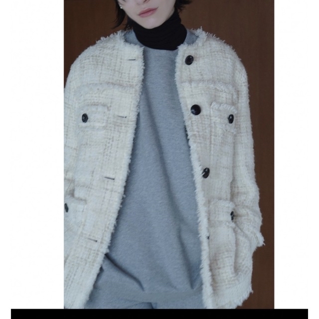 CLANE(クラネ)のCLANE NO COLOR TWEED JACKET ホワイト レディースのジャケット/アウター(ノーカラージャケット)の商品写真