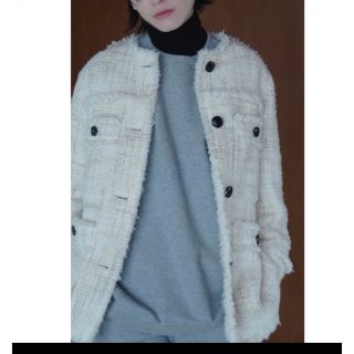 クラネ(CLANE)のCLANE NO COLOR TWEED JACKET ホワイト(ノーカラージャケット)