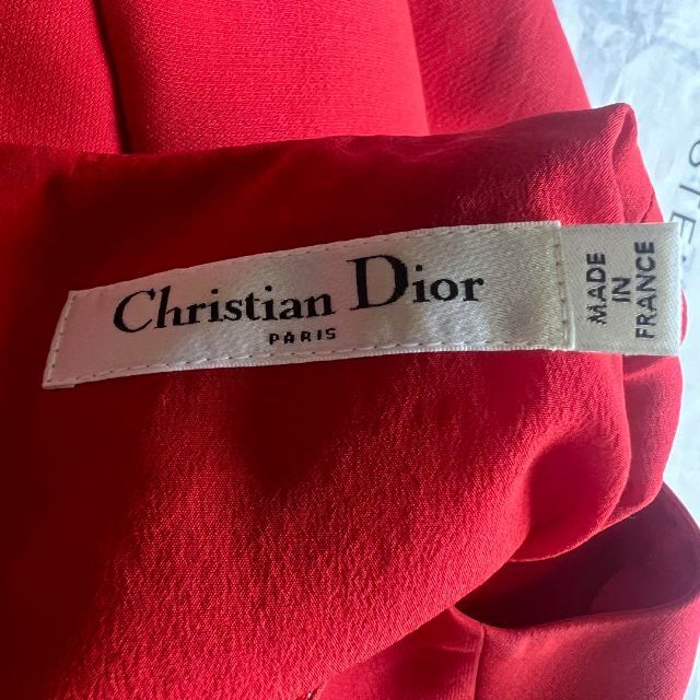 Christian Dior(クリスチャンディオール)の【美品】Christian Dior フレアワンピース レッド 膝丈 ドレス レディースのワンピース(ひざ丈ワンピース)の商品写真