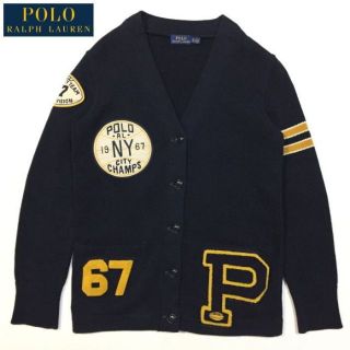 ポロラルフローレン(POLO RALPH LAUREN)の美品 Ｍ相応 ポロ ラルフローレン カレッジエイト ボーイフレンド カーディガン(カーディガン)