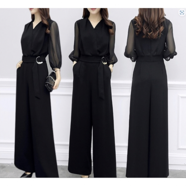パンツスーツ フォーマル ドレス 結婚式 大きなサイズ 黒 ブラック 3XL レディースのパンツ(オールインワン)の商品写真