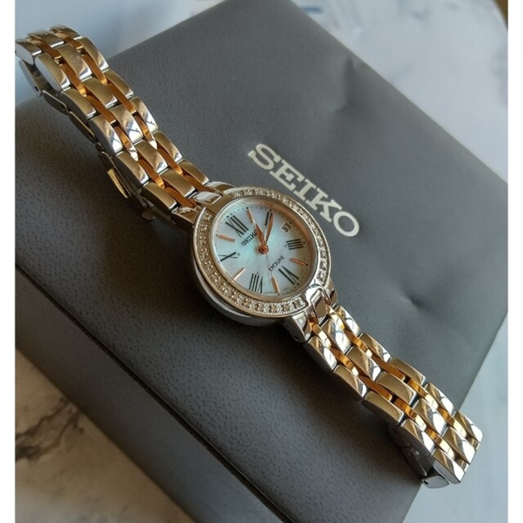 【美品、希少】SEIKO セイコー　エクセリーヌ　6pダイヤ　白蝶貝ダイヤル