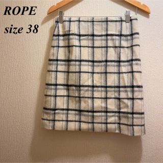 ロペ(ROPE’)の美品★ROPE’★ロペ★ホワイト★ブラック＆グレー★チェックタイトスカート★38(ひざ丈スカート)