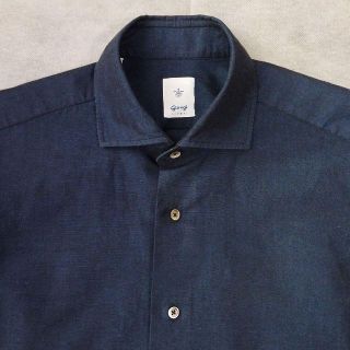 シップス(SHIPS)の【 Giangi 】ホリゾンタルワイドカラー リネン混シャツ S【 NAVY 】(シャツ)