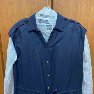 千趣会　ノースリーブ　シャツチュニック　M  濃紺(チュニック)