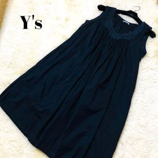 ワイズ(Y's)の美品 ワイズ Aライン ロングワンピース ノースリーブ レース 切替 ノーカラー(ロングワンピース/マキシワンピース)