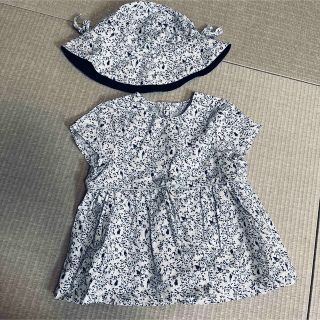 プチバトー(PETIT BATEAU)のプチバトー　24m 86cm リバーシブルハットとカットソーのセットアップ(Tシャツ/カットソー)