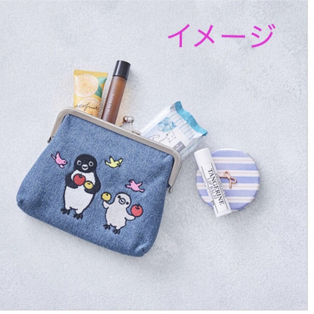 JR(ジェイアール)のSuicaのペンギン　デニム刺繍ポーチ　りんごとペンギン　新品未使用 エンタメ/ホビーのおもちゃ/ぬいぐるみ(キャラクターグッズ)の商品写真