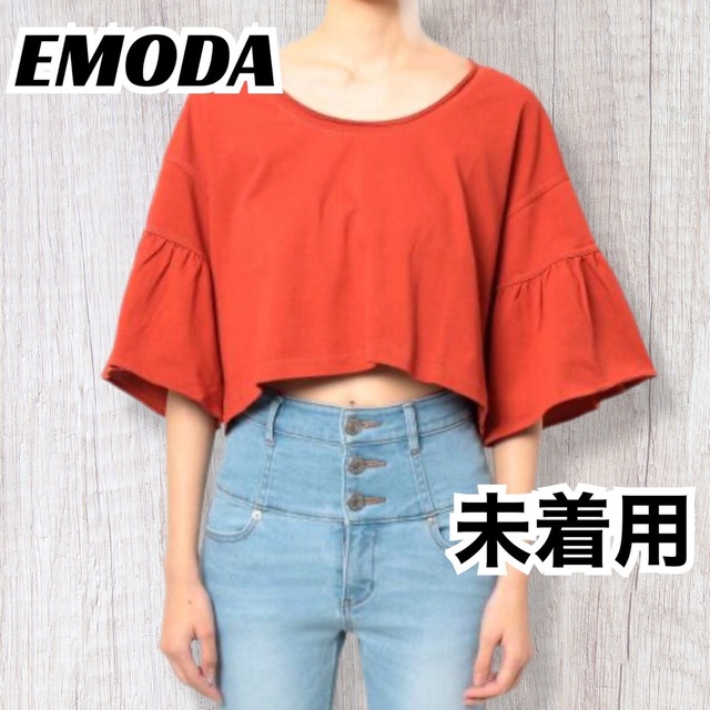 EMODA(エモダ)の【EMODA】エモダランダムステッチTシャツ カットソー オレンジ 未使用品 レディースのトップス(Tシャツ(半袖/袖なし))の商品写真