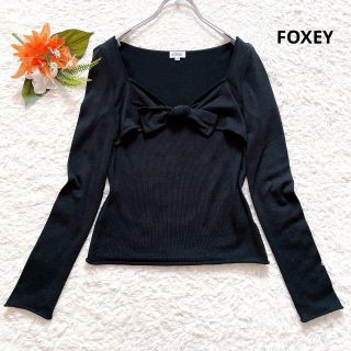 FOXEY フォクシー　黒　38 半袖タートルニット　袖リボン