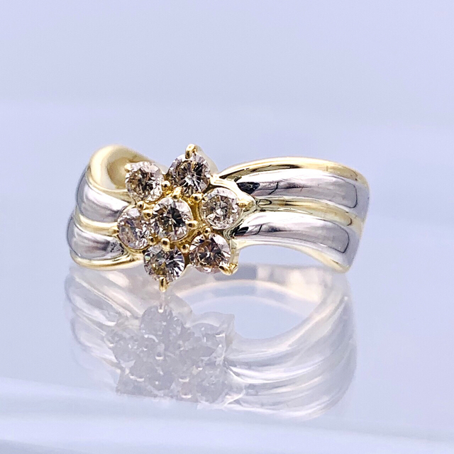 極美品 K18 PT900 プラチナ 花 0.50ct ダイヤ コンビ リング 2022高い