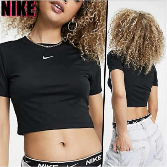 新品 NIKE ナイキ クロップトップ 半袖Tシャツ ダンス ショート丈 黒 M