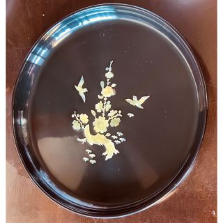 螺鈿漆器 丸盆 お盆 貝細工 表側 漆塗り 菓子器 菓子盆の通販|ラクマ