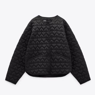 ザラ(ZARA)のZARA ハートキルティングジャケット M 黒 ブラック ザラ(ノーカラージャケット)