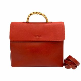 ロエベ(LOEWE)の極 美品 保存袋付き LOEWE ロエベ ロゴ ベラスケス ツイスト ハンドル レザー 本革 2way ハンドバッグ ショルダーバッグ レッド 40170(ショルダーバッグ)