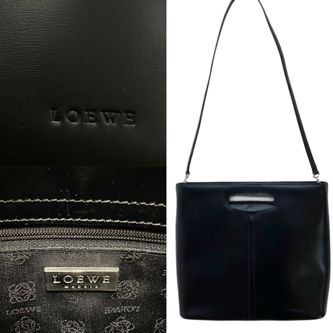 極 美品 LOEWE ロエベ ロゴ カーフレザー オールレザー 本革 2way ハンドバッグ ショルダーバッグ ポシェット ブラック 19769 2