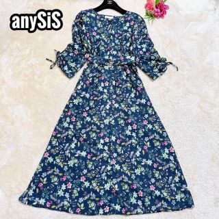 エニィスィス(anySiS)の【美品】any sis ロングワンピース フラワー ボタニカル ベルト S(ロングワンピース/マキシワンピース)