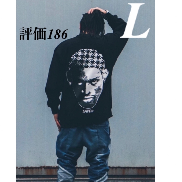 SAPEur HOUNDS TOOTH HEAD CREWSWEAT黒 L 【当店限定販売】 36.0%割引
