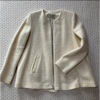 ZARA ノーカラーコート　ホワイト　ツイード　ジャケット