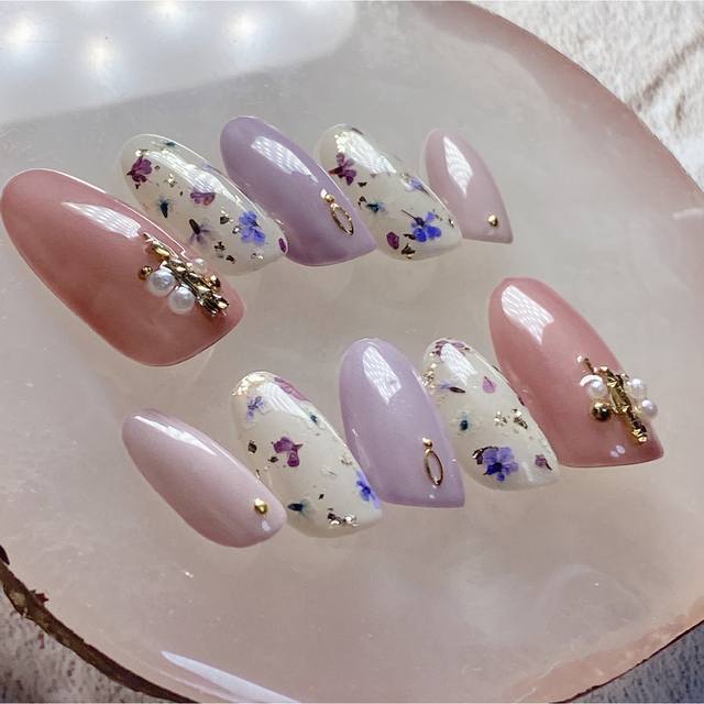 ✨パステルカラー×ドライフラワーネイル✨<10本SET>【現品】