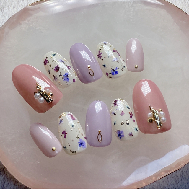 ✨パステルカラー×ドライフラワーネイル✨<10本SET>【現品】 | フリマアプリ ラクマ