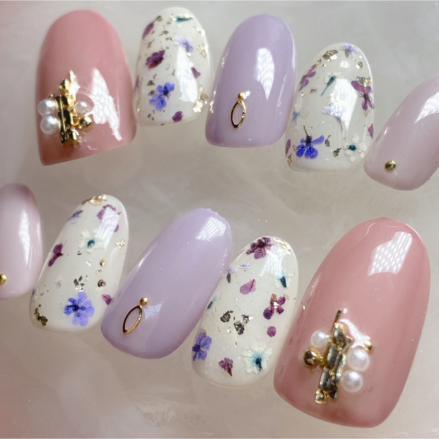 ✨パステルカラー×ドライフラワーネイル✨<10本SET>【現品】