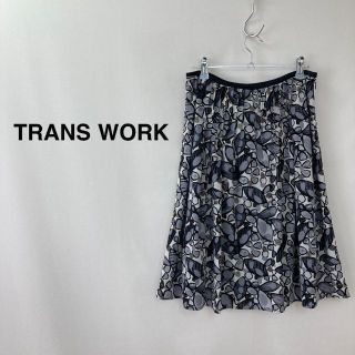 トランスワーク(TRANS WORK)のトランスワーク 総柄 膝丈 プリーツスカート ネイビー レディース(ひざ丈スカート)