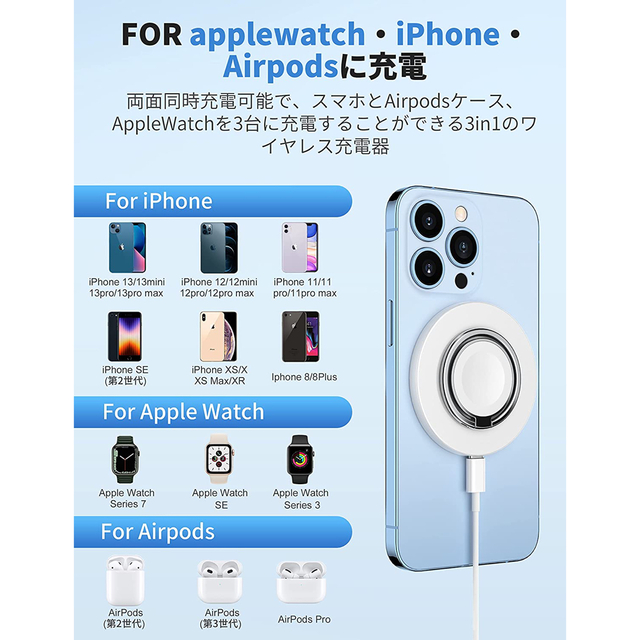 Apple RORRY Magsafe充電器3IN1 ＋スマホリング機能の通販 by 熟練スタイリストMH's shop｜アップルならラクマ