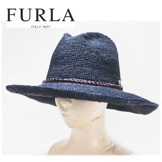 フルラ(Furla)の《フルラ》新品 つば長め ラフィアハット 麦わら帽子 S~M(56~58)(麦わら帽子/ストローハット)