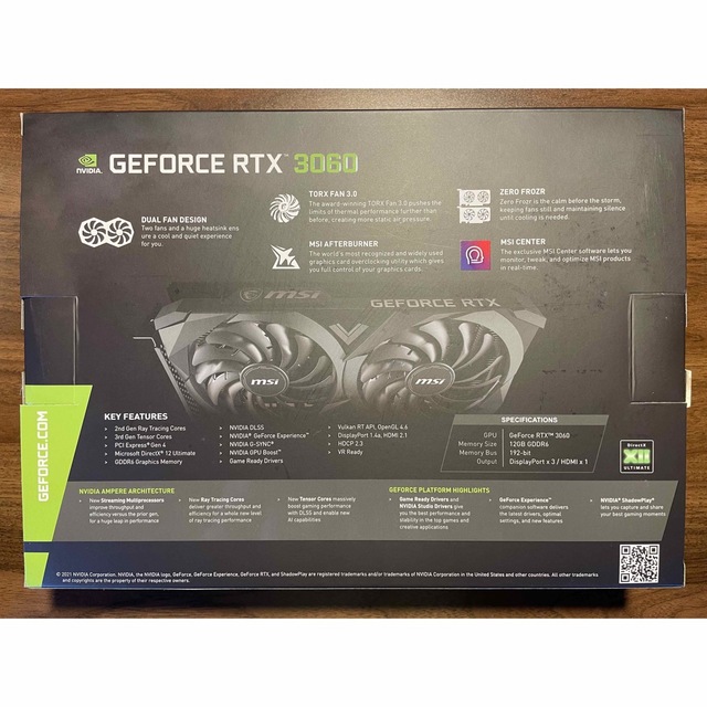 新品 MSI GeForce RTX 3060 VENTUS 2X 12G OC スマホ/家電/カメラのPC/タブレット(PC周辺機器)の商品写真