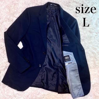 ザラ(ZARA)のZARA テーラードジャケット  ネイビー シングル 総裏 サイドベンツ L(テーラードジャケット)