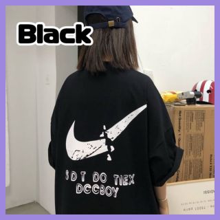 黒バックプリント ストリート Tシャツ オーバーサイズ 韓国 メンズ レディース(シャツ/ブラウス(半袖/袖なし))