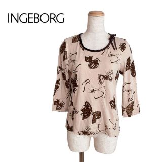 インゲボルグ(INGEBORG)のINGEBORG インゲボルグ　トップス　カットソー　ベージュ　茶色　リボン　9(Tシャツ(長袖/七分))