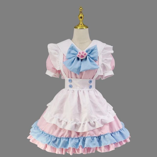 かわいい♡ピンク水色　メイド服L 大きいサイズ 半袖　人気　おすすめ　レディース エンタメ/ホビーのコスプレ(衣装一式)の商品写真