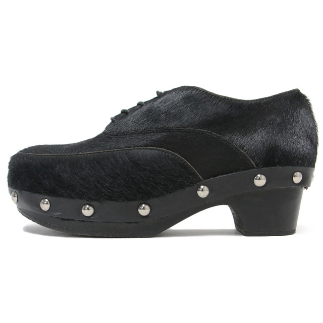 tricot COMME des GARCONS トリコ コム デ ギャルソン 靴 シューズ ブラック 黒 レースアップ ラウンドトゥ ウッドソール 厚底 ハラコ ファー サイズ：24 【レディース】【中古】