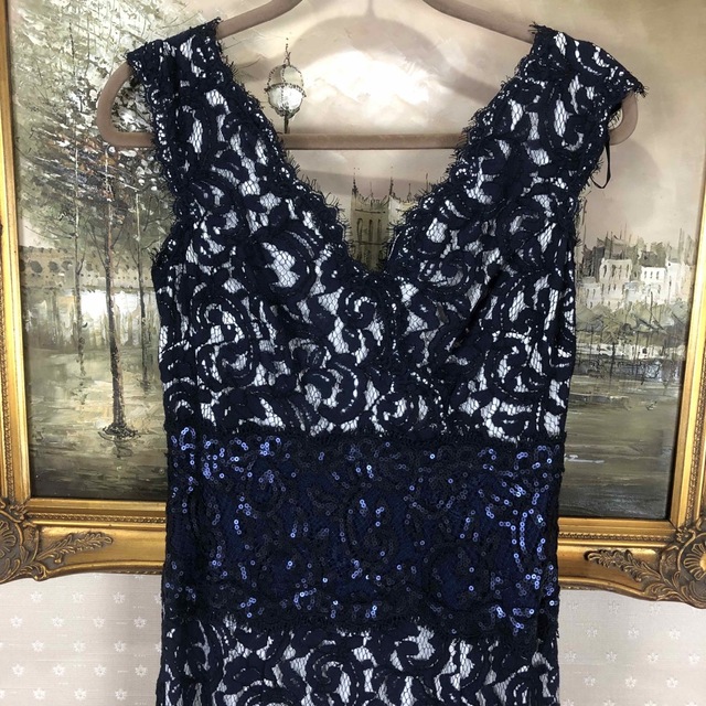 新品☆ TADASHI SHOJI 紺色スパンコールサイズ6 (T29)-