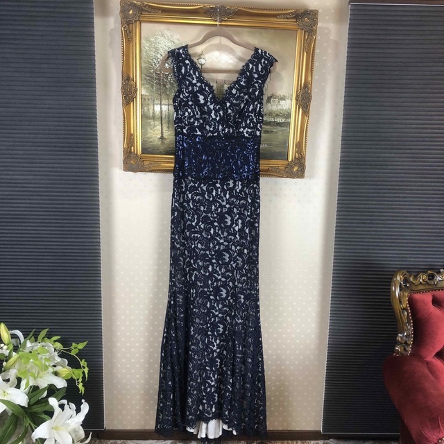 新品☆ TADASHI SHOJI 紺色スパンコールサイズ6  (T29)ロングドレス